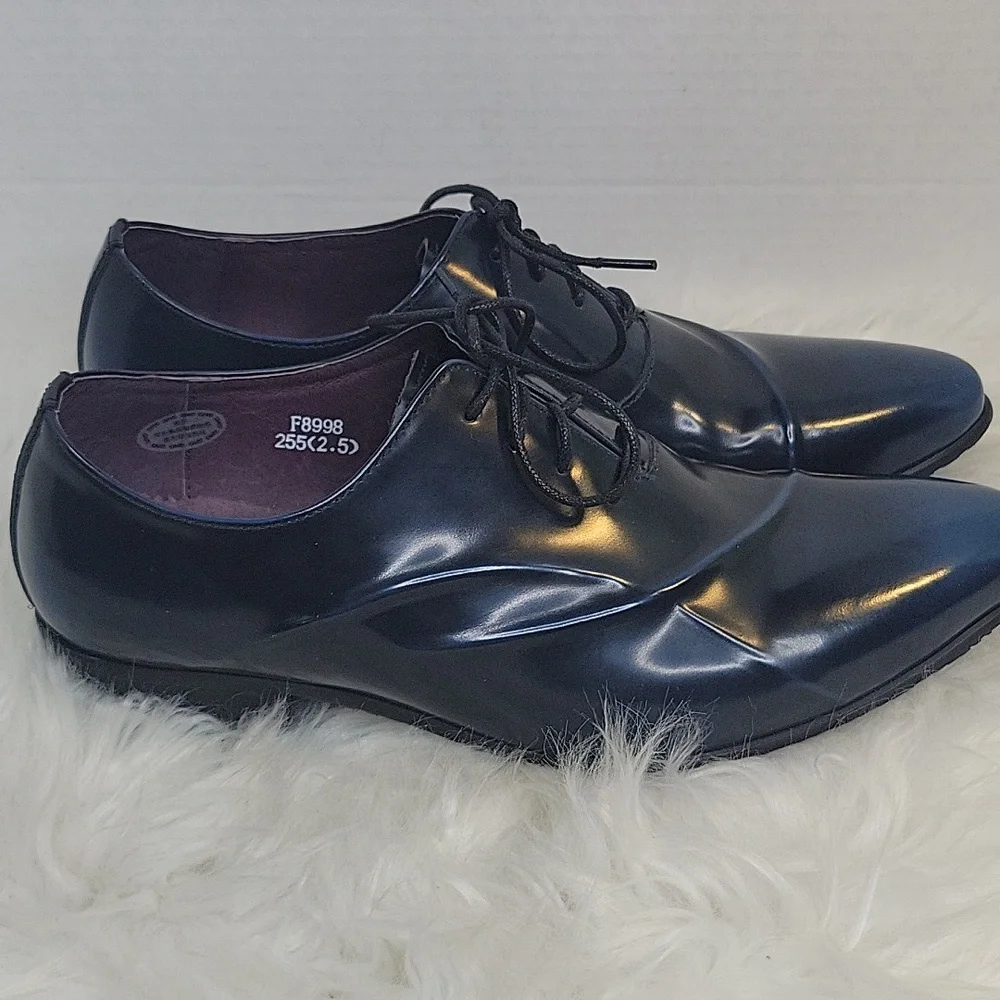 ZRO Men's Metallic Navy Oxford/Derby Patent Leather Metallic Dress Shoe 7.5 NWOT